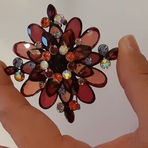 Vintage Style Large Amber Rhinestone Brooch Pin